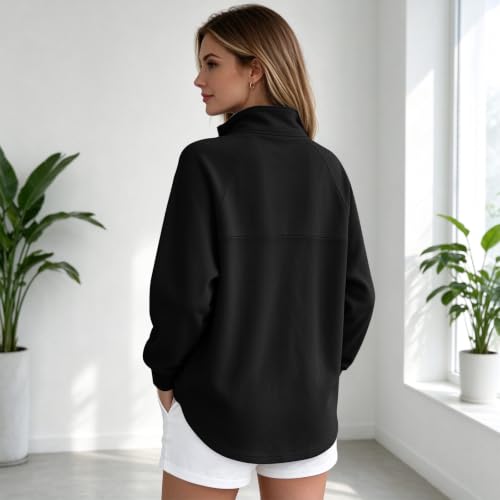 Fleece Pullover Women Cozy Drop Shoulder Mock Neck Quarter Zip Sweatshirt - image 5