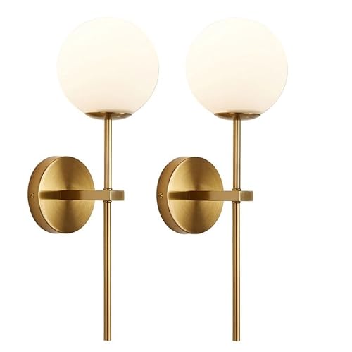 SXWNBIFH Mid Century Modern Wall Lamp 2 Pack with White Globe Glass Shades Matte Black Wall Sconce Bathroom Vanity Lighting Industrial Farmhouse Wall Light Fixtures for Mirror Bedroom Living Room