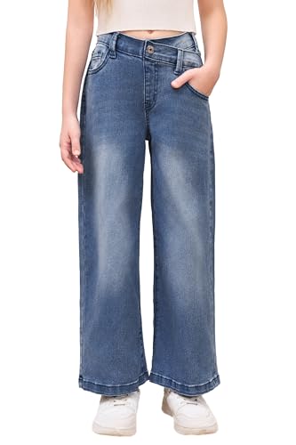 Haloumoning Mädchen Jeanshose Hohe Taille Flare Denim Hose Elastischer...