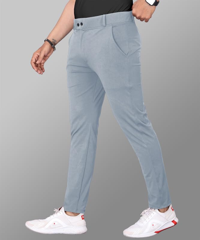 Image of COMBRAIDED Men's Slim Fit Stretchable Casual Trousers | Stylish Lycra Blend Pants for Office, Party