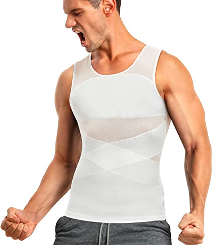 CHUMIAN Débardeur de compression homme maillot de corps gaine ventre plat homme T shirt gainant minceur Sous-vêtements (Blanc, XL)