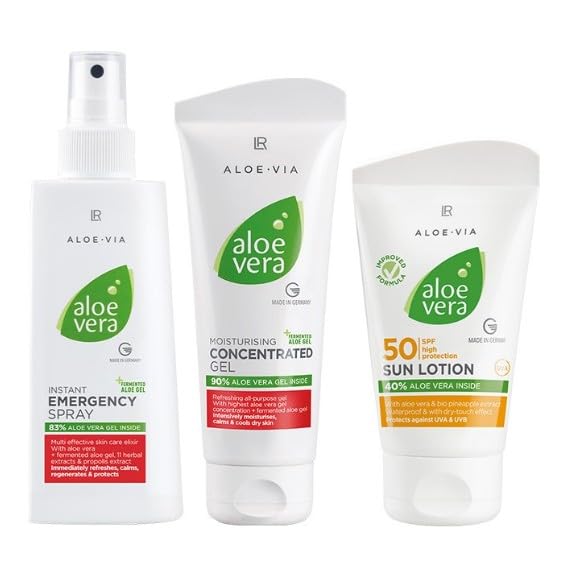 Aloe Vera Special Sun Bag Spezial Set Notfallspray, Sonnencreme LSF 50, Moisturizing Concentrated Gel