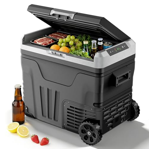 Electactic 12V Portable Refrigerator, 53 Quart(50L) Electric Cooler for Car Dual-Voltage 12V/24V DC Car Fridge, -4°F to 68°F Portable Freezer With Wheels, Truck, RV, Camping, Home, Road Trips，Black
