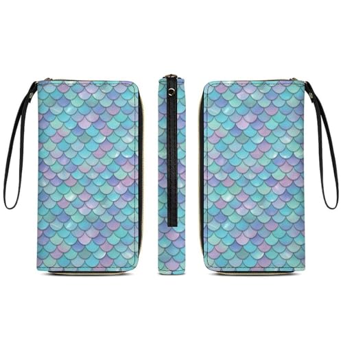 Unisex PU Leather Wallet, Strap Design for Men Women, Portable Card Holder, Travel Ready, Beautiful Sparkling Mermaid Scales3