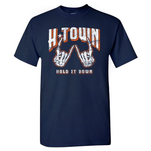 H-Town Hold it Down Houston Hands Mens Apparel for Baseball Fans (Navy Shirt S)