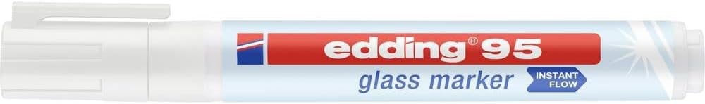 edding 95 Glass Marker - White - 1 Glass Pen - Round Nib 1.5-3 mm - Washable Window Marker Pen - for Writing and Marking on Glass Surfaces, Windows, glassboards, whiteboards - Dry-wipeable