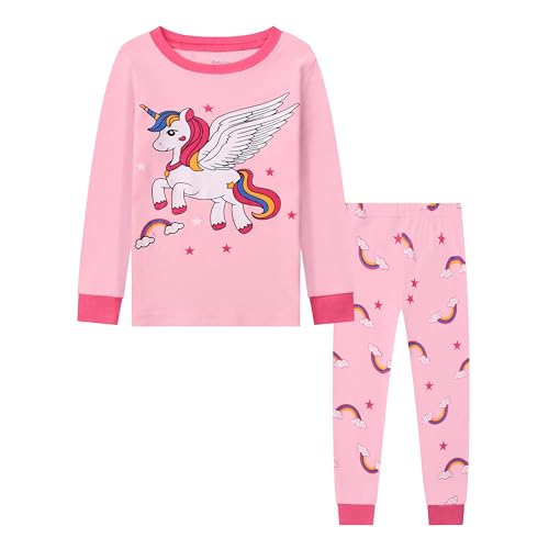 Unicorn Pajamas for Girls - Cute Cartoon Cotton PJs, 2-Piece Set, Breathable Sleepwear for Toddlers & Kids Ages 2-7