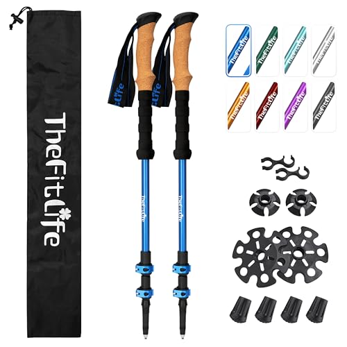 TheFitLife Trekking Poles - Lightweight 7075 Aluminum Hiking Sticks with Cork Grips, Adjustable Telescopic Design, Metal Flip Lock for Men & Women - Perfect for Hiking, Walking, Camping & Backpacking