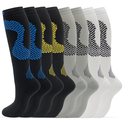 Image of fenglaoda 8 Pairs Compression Socks for Men & Women 20-30 mmHg Knee High Nurse Pregnant Running Medical and Travel Athletic
