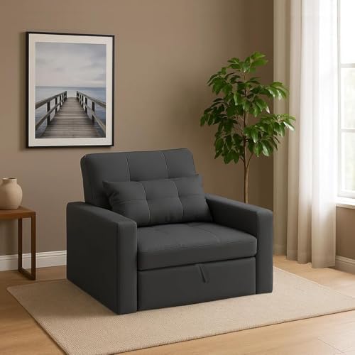 Image of CASASTYLE Trissa 1 Seater Pull-Out Premium Fabric Sofa Cum Bed Sofa Set for Living Room (Dark Grey -Fabric)