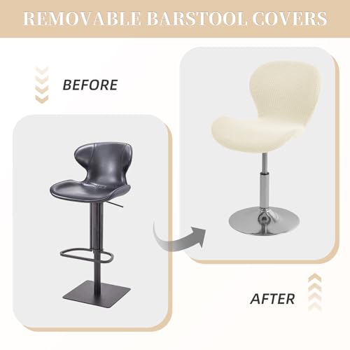 Image of Gollense Bar Stool Covers with Backs, Set of 4 Stretch Jacquard Barstool Seat Covers, Washable Swivel Pub Counter Height Chair Slipcover Protector for Home Kitchen Cafe (Jacquard-Beige)