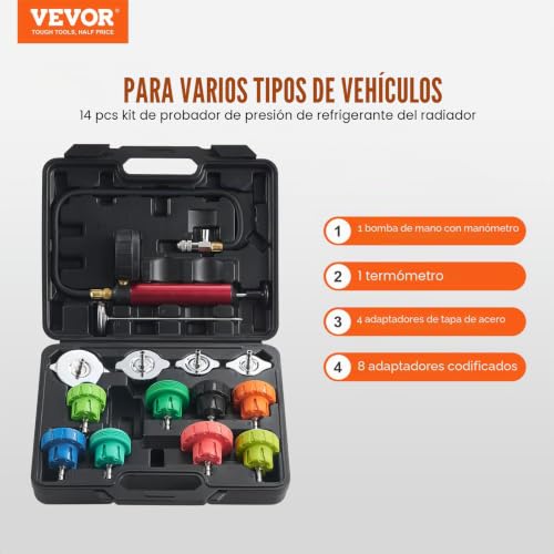 Kit de probador de presión de radiador universal VEVOR con tapas codificadas 2