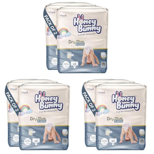 Image of Honey Bunny Baby Diaper Pants Super Soft Dry Plus 12 Hour protection XXL-96 (Pack of 3)