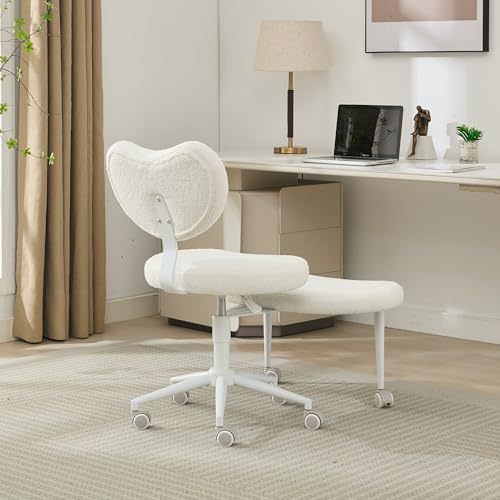 Image of Active Sitting Revolution Office Chair - Cross-Legged & Kneeling Positions, 4.2 inch Thick Cushion, 360 Footstool, 250lbs Weight Support, Home Office /Yoga /Meditation (Teddy, Ivory)