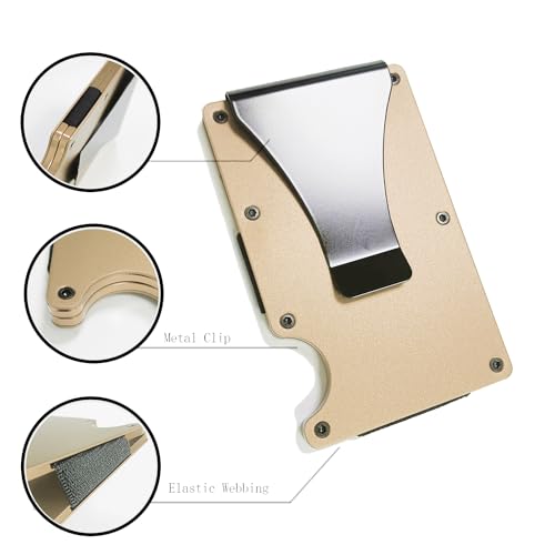 Generic Minimalist Wallet for Men, Slim Aluminum Metal Pocket Wallet with Money Clip, Blocks RFID Scanners ID Card Holder(Gold), Glod2