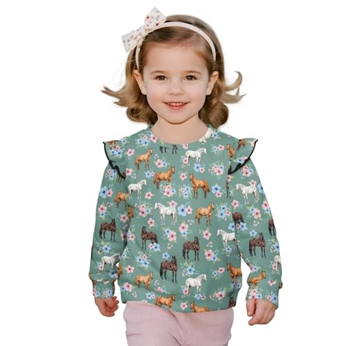 Uourmeti Ruffle Shoulder T-Shirts for Girls Fall Clothes Long Sleeve Pullover Tops