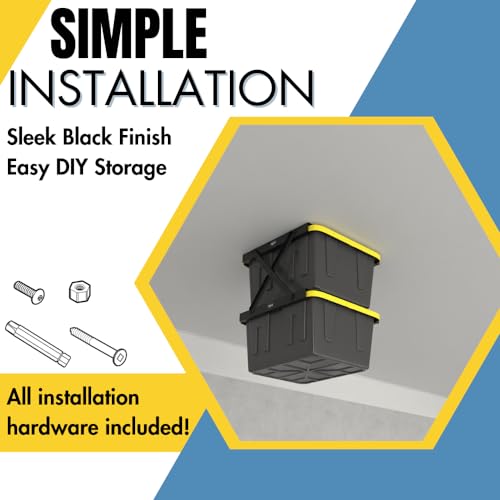 Image of Koova Dual Rail Heavy Duty Overhead Garage Storage System - Stacking Overhead Storage Rails, Made in USA, Easy Installation, Hardware Included, Tote Bin Storage Solution