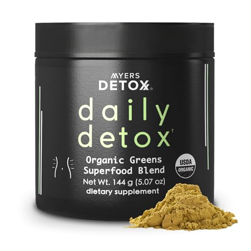 Myers Detox Daily Detox Greens Powder, Organic Superfood Supplement for Detox, Gut Health, Energy, Immune Support, Overall Wellness, Gluten Free Multivitamin Drink Mix, Vegan, Non GMO, 30 Servings