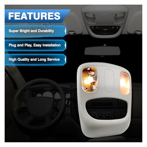 Plafonnier pour Dodge Ram 2002-2010 avec lampe de lecture de carte console - 6
