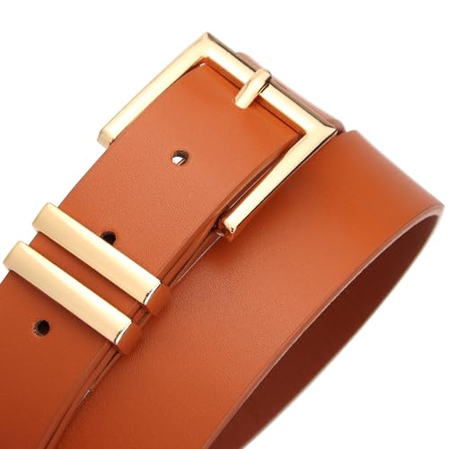 Rrwin 3 Pack Women Belts for Jeans Pants Dress Trendy Fashion Soft Faux Waist Leather Belt with Square Gold Buckle2