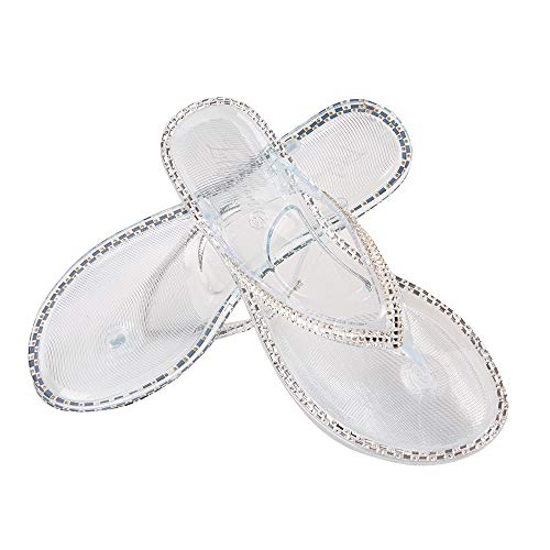 Luffymomo Women's Rhinestone Flip Flops Beach Flat Thong Sandals - Image 4
