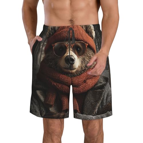 Men's Swim Trunks Beach Board Shorts Swimwear Bathing Suits - Rustic Lodge Bear Funny