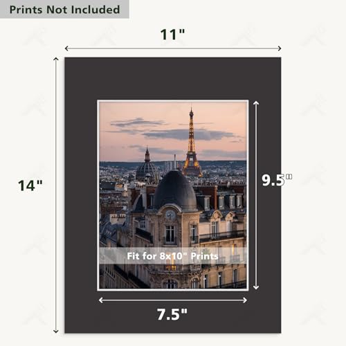 Golden State Art, Acid Free, Pack of 10 11x14 Black Picture Mats Mattes with White Core Bevel Cut for 8x10 Photo