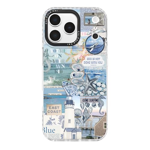 ChiCaseVer for iPhone 17 Pro Case, Coastal Collage with Lighthouse & Mermaid, Military-Grade Drop Protection, Vintage Coastal Soft Slim TPU Protective Cover with Camera Protection for Women Girls