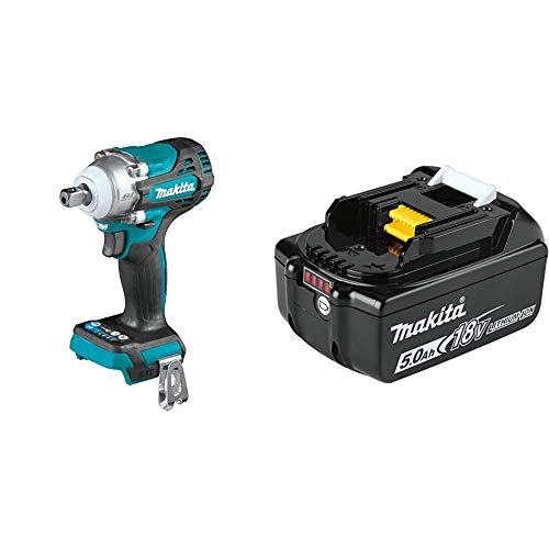 Makita XWT15Z 18V LXT Lithium-Ion Brushless Cordless 4-Speed 1/2' Sq. Drive Impact Wrench w/Detent Anvil with BL1850B 18V LXT Lithium-Ion 5.0Ah Battery