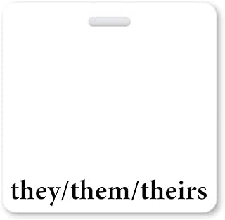 They Them Theirs Badge Buddy - Heavy Duty Horizontal Pronoun Badge Buddies - Spill & Tear Proof Cards - 2 Sided USA Printed Quick Role Identifier ID Tag Backer by Specialist ID (White)