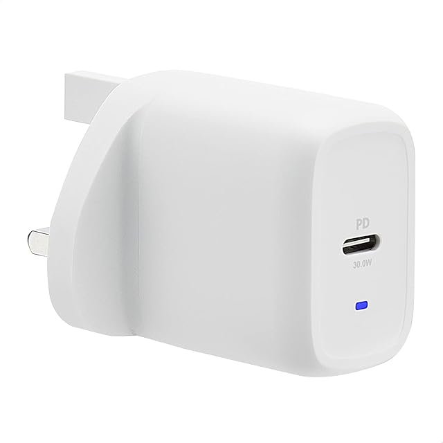 Amazon Basics 30W One-Port GaN USB-C Wall Charger for Tablets and Phones with Power Delivery - White (non-PPS)