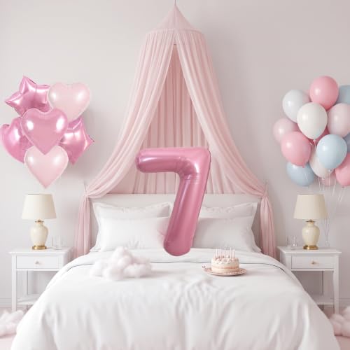 Image of TONIFUL 7th Birthday Balloons Kit 40 Inch Pink Large Number 7 Foil Balloon | with 18 Inch Helium Foil Star Shaped Balloons for Girls Women Birthday Anniversary Graduation New Year Eve Party Decoration
