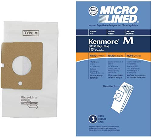 DVC Micro-Lined, Paper Replacement Bags For Kenmore Type M Blue Magic and LG Canister Vacuums - 3 Bags