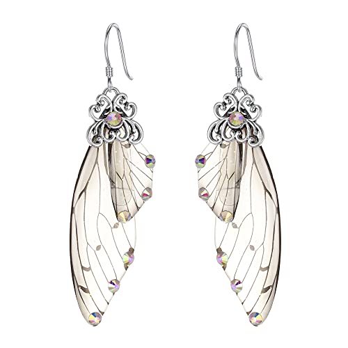 BriLove Butterfly Wing Hook Earrings Elegant Crystal Insect Dragonfly Drop Dangle Jewelry for Women Iridescent AB Silver-Tone