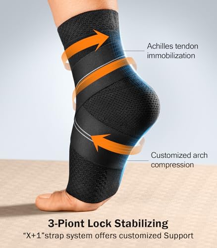 Image of Flat Knitting Ankle Brace For Women&Men, 7-Zone Dynamic Compression Sleeve w /Flex Strap,Foot Support For Sports, Sprained Ankle, Achilles Tendonitis, Plantar Fasciitis Relief(Pack of1)S, Black
