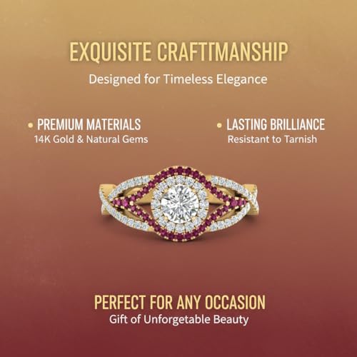 Image of Choose Your Gemstone Round Twisted Pave Double Halo Diamond CZ Ring Yellow Gold Plated Round Shape Double Halo Engagement Ring for Women, and Ladies US Size 4 to 12