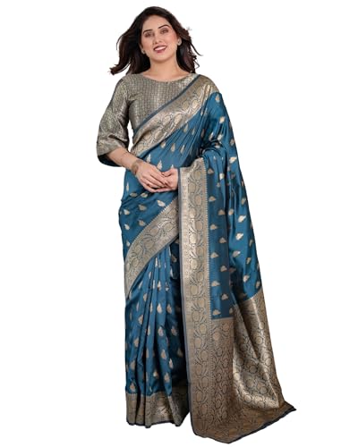 Image of SGF11 Women's Kanjivaram Soft Silk Saree With Unstitched Blouse Piece
