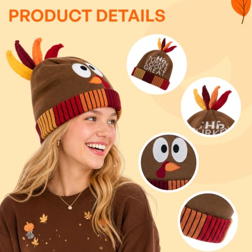 JOYIN 2 PCS Thanksgiving Pom Poms Beanie Hats, Turkey Trots Thanksgiving Role Play Cosplay, Party Supplies, Accessories, Costume Hats - image 2