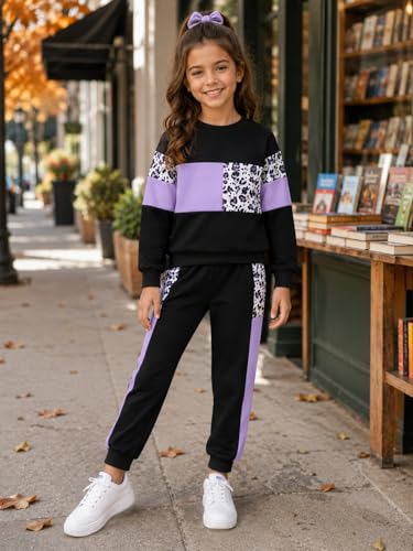 Image of Toddler Girls 2 Piece Cute Outfits, Crewneck Sweatshirt with Jogger Pants Kids Clothing Set for Fall Winter