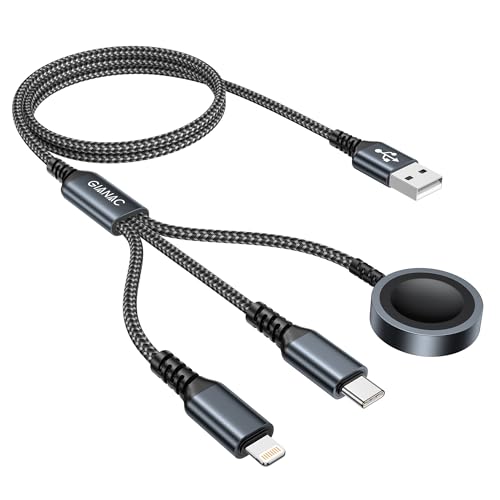 GIANAC Ladekabel Apple Watch[1.2M] 3 in 1 Multi USB Kabel mit Apple Watch Ladekabel Ladegerät +USB C+Lightning für iWatch Ultra Series10/9/8/7/6/,iPhone 16/15/14/13/12/11