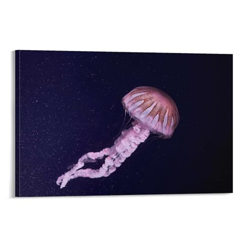 Tableau sur toile imprimé Pink Jellyfish in Dark Water sinyumoney 40x60cm