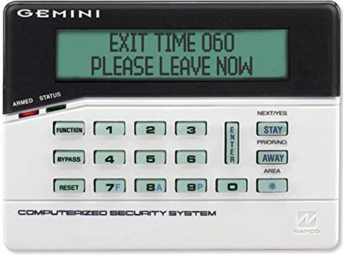 Napco GEM-K1CA Gemini Alphanumeric Keypad; Intuitive, Stay & Away Ease-of-use Buttons for Easy One Button Arm & Easy Instant (Hold-Down); Built-in 4 Zone Expansion Module; Fingertip Reference Chart