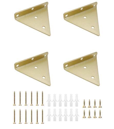 Support Etagere Invisible, 4 Pièces Equerre Etagere Murale Triangle, Supports D'étagère Flottant, Support Étagère en Métal Doré Pour Étagères Ouvertes de...