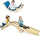 FANTASK 3 in 1 Kletterbogen mit Rutsche, Kletterdreieck aus Holz mit wendbarer Rampe, Indoor-Klettergarten zum Rutschen, Klettern & Wippen für Kinder ab 1 Jahr, Natur