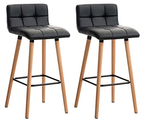 CLP Lot De 2 Tabourets De Bar Lincoln en Similicuir I Chaise Haute Scandinave avec Pieds en Bois Repose-Pieds en Métal, Couleur:Noir