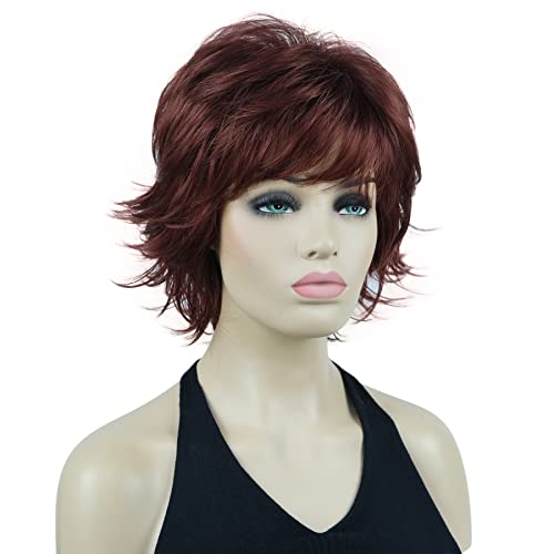Lydell Short Layered Shaggy Wavy Full Synthetic Wigs (131 Burgundy Red)