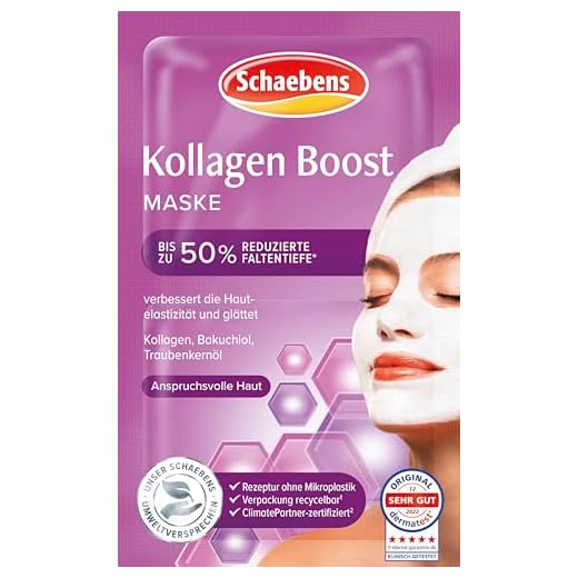 Schaebens Máscara de colágeno Boost - el cuidado intensivo para una piel más suave y joven con colágeno, baquuchiol y aceite de semilla de uva para pieles exigentes, 2 aplicaciones
