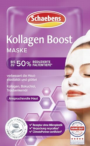 Schaebens Kollagen Boost Maske - die Intensivpflege für glattere und jünger aussehende Haut mitKollagen, Bakuchiol und Traubenkernöl für anspruchsvolle Haut, 2 Anwendungen