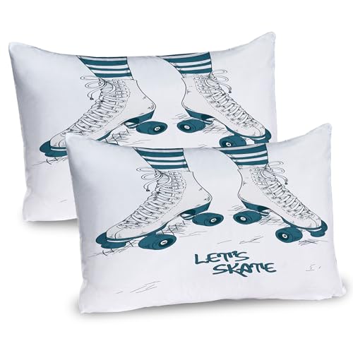 Ambesonne Retro Pillow Sham Set of 2, Girl's Legs in Stripes Stockings and Retro Roller Skates Fun Teen Illustration Print, Quality Microfiber Bedding Item for All Seasons, 30