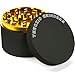 Spezie Erbe Grinder Polline Grinder Crusher Ø 75 mm in Lega di Alluminio - 4 Parti - Denti a Diamante, per Spezie, Erbe, Caffè con Raschietto & Spazzola (Nero & Oro) immagine